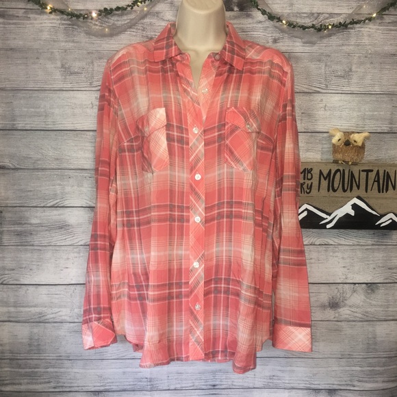 torrid Tops - torrid Pink & White Plaid Plus Size0X Button Down